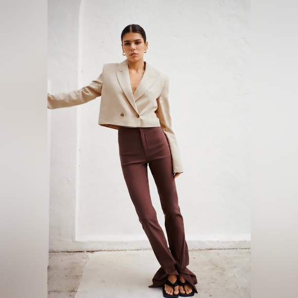 Linen blend cropped blazer Zara - Picture 1 of 6